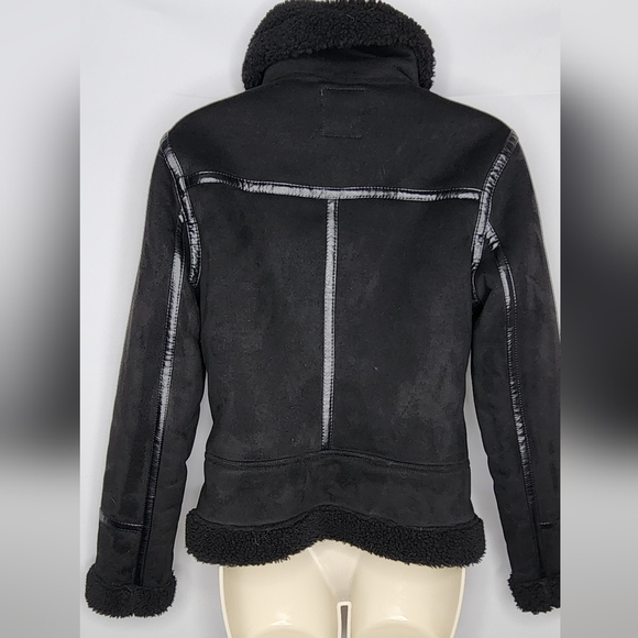 Zara Black Textured Shearling Jacket XS (FAST SHIPPING) - Picture 4 of 8